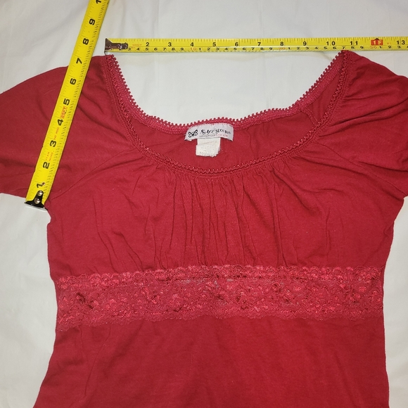 VTG 90s ❤️ Self Esteem ❤️ Red Peasant Blouse w/ Lace Empire Waist & Bell Sleeves - Picture 12 of 14